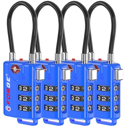 Image of Bright Colors, TSA Approved Luggage Locks 4 Pack, Re-settable Combination with Alloy Body, Blue 4 Locks.