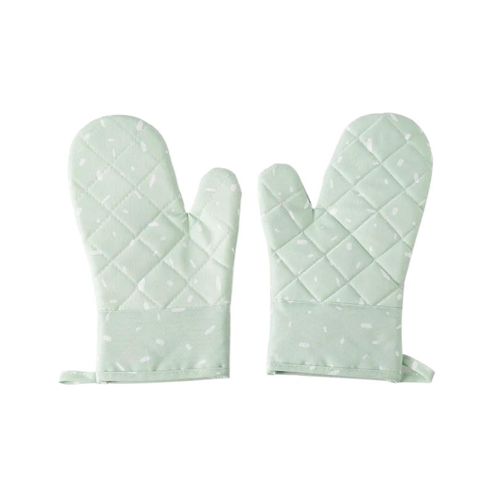 Oven Gloves 2pcs Microwave Glove Household Non-slip Cotton BBQ Oven Mitts Baking Gloves Heat Resistant Kitchen Potholders Silicone for Your Kitchen(Green)