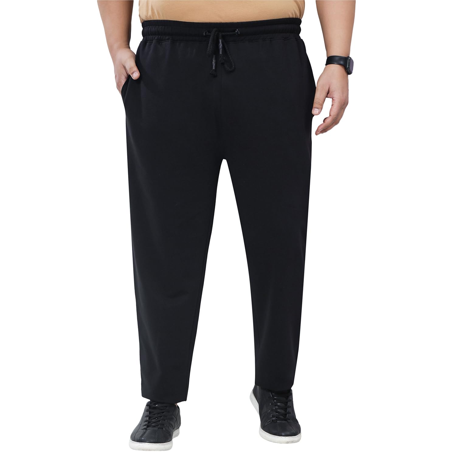 john pride Plus Size Men Regular Fit Mid Rise Solid Black Track Pants (JPLW61077_Black)-picture-34