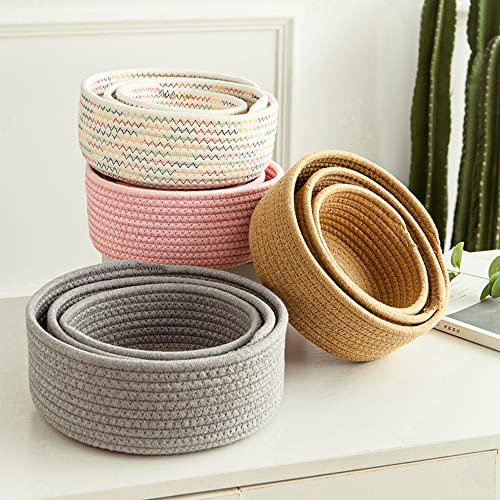 Duories Pack of 3 Round Storage Baskets, Cotton Rope, Braided Changing Table Organiser, Bathroom Organiser - Image 3