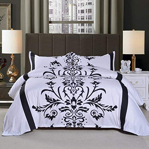 Feelyou Jacquard Damask Duvet Cover Set Queen Size European Floral Print Bedding Set Luxury Gorgeous Comforter Cover Set Microfiber Polyester with 2 Pillow Shams, Black White Zipper 3 Pcs