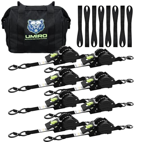 Image of Retractable Ratchet Straps, 4-Pack, 1 Inch x 12 Feet Heavy Duty Tie Downs, 1760lb Break Strength, Self Retracting for Truck, Cargo, Trailer, Motorcycle, ATV, UTV (Black-Green, 8pack)