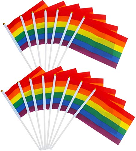 TRIXES 15 Banderas del Palo que Agitan a Mano del Orgullo del Arco Iris - Minibanderas Multicolores de mano para eventos LGBT Orgullo Gay - Accesorios - Banderas Pequeñas 21 x 14 cm