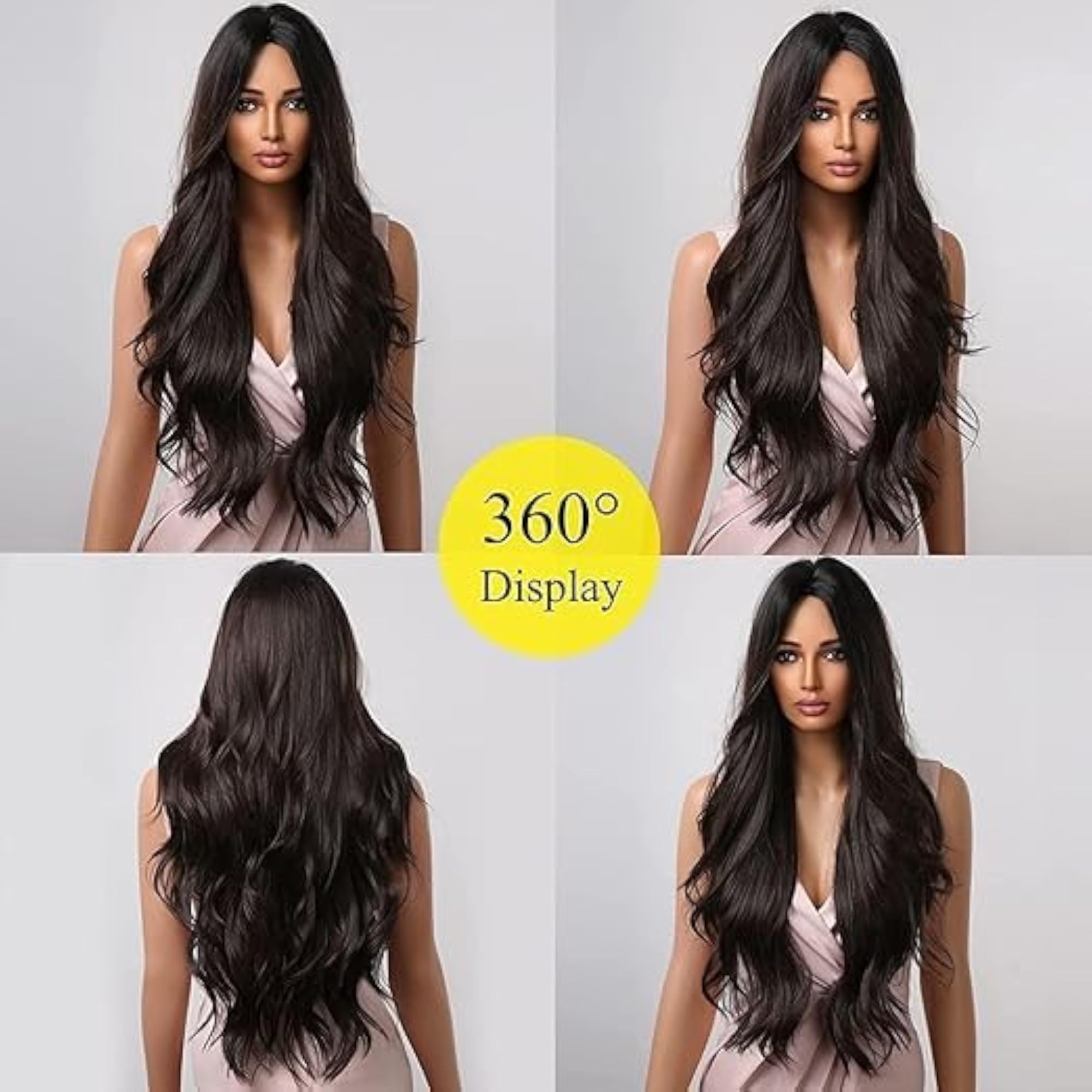 Women's Long Wavy Brown Synthetic Wig, 24 Inch