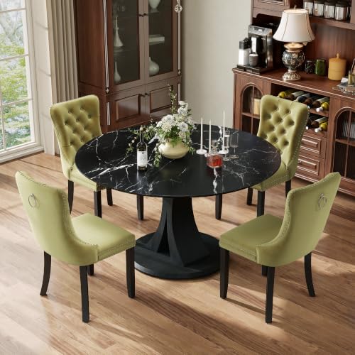 Image of 5-Piece Dining Table Set for 4 with 47 In Black Faux Marble Round Table
