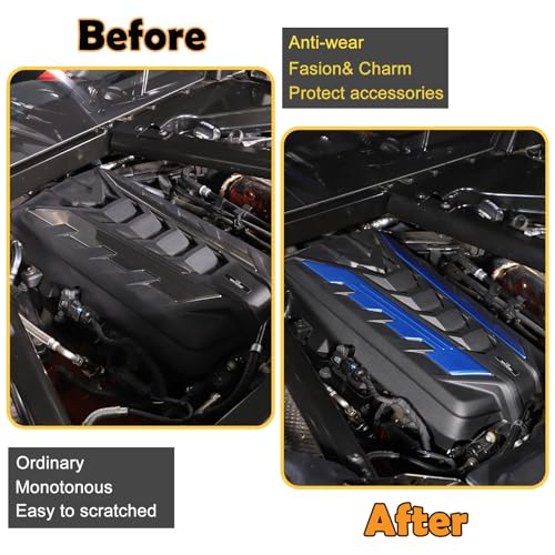 Image of CHEAYAR Engine Bay Panel Cover Compatible with Chevrolet Corvette C8 2020-2023, Engine Shroud Cover Panel Trims, C8 Accessories 2PCS (Engine Compartment Cover - Blue)