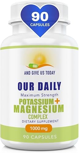 Our Daily Vites Suplemento de potasio y magnesio de 1000 mg  Potente suplemento con 5 formas de magnesio para la recuperación muscular, calambres en