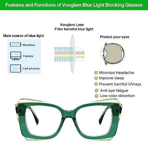Image of VOOGLAM Oversize Rectangle Blue Light Blocking Glasses for Women Anti UV Eyestrain Eyewear Cheyenne