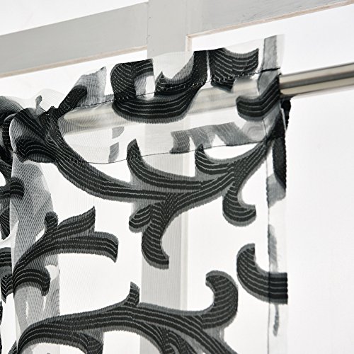 Napearl 1 Piece Short Curtain Valance Rod Pocket Organza Kitchen Sheer Valance (1 Valance 58" Wx18 L, Black) #TOP2