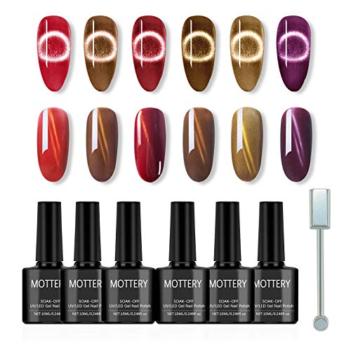 Ownest 6 Colors Cat Eye Nail Polish Set,Charm Classic Chameleon Magnetic Gel Nail Polish 3D Gel Polish Soak Off UV Gel,with 1 Magnet Stick-10ml