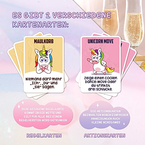 Unicorn Express - Trinkspiel mit Einhörnern für einen unvergesslichen Mädelsabend - Silvester - Geschenk für Frauen - Party Zubehör – Unnötige Sachen – Wichtelgeschenk – Schrottwichteln Geschenke