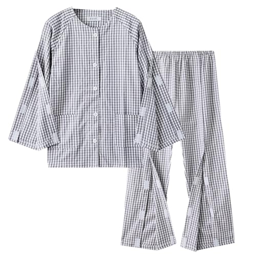 Vhersily Conjunto de pijamas para hombre, para pacientes postrados, ropa totalmente abierta con desgarro, de algodón, ayuda al cuidado, fractura rehabilitación, hospital, bata de ancianos, todas las