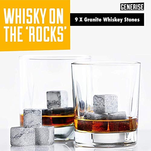 Whiskey Stones GENERISE Whisky Stones Gift Set van 9 natuurlijke graniet Whisky rotsen in fluwelen geschenkzakje plus… - Image 3