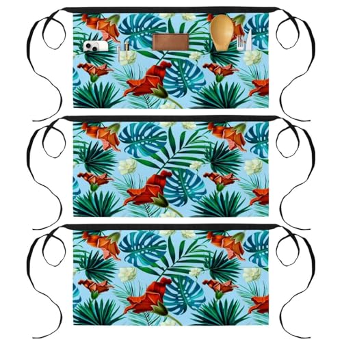 Lot de 3 tabliers courts de chef avec 3 poches pour cuisine et bistrot motif jonquille