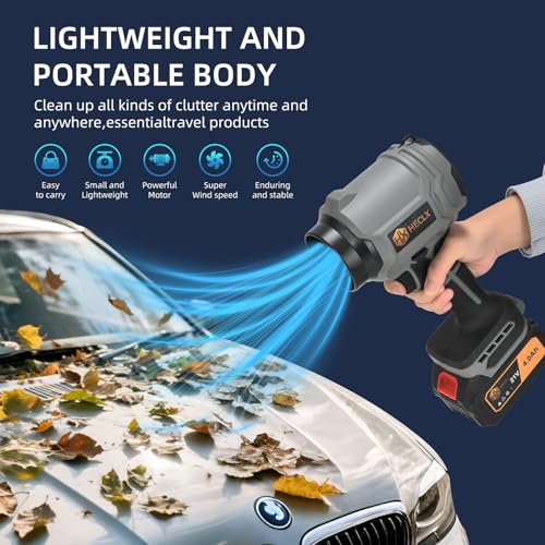 Image of Cordless Leaf Blower with 2 Batteries & Charger - 990,000 RPM Handheld Electric Leaf Blower, Lightweight for Patio, Lawn, Leaves, Dust - Gray