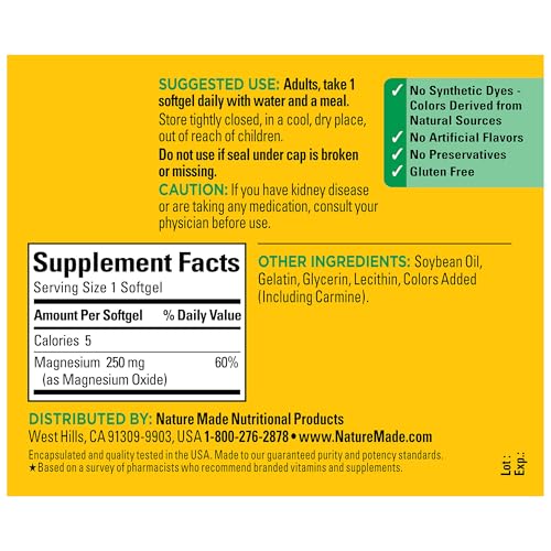 nature made magnesium 250 mg magnesium supplements for men and women support for muscle heart bone and nerve health 90 softgels 90 day supply