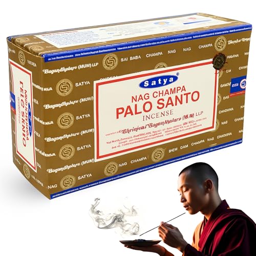 Varillas de Incienso, Incienso Nag Champa Palo Santo, Original Enrollado a Mano de la India, meditación y relajación, Contiene 12 Cajas de Varillas de 15 g (180 Varillas en Total)