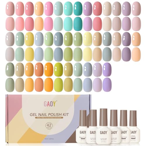 GAOY 42 Pcs Gel Nail Polish Kit, Pastel Spring Summer Pink Green ...