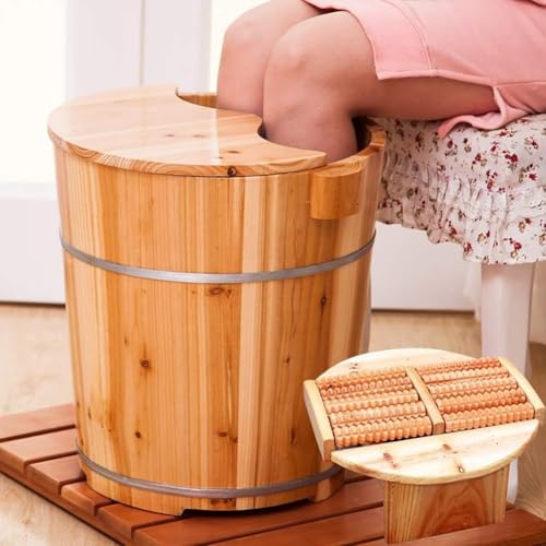 Balde de baño de pies de madera maciza con tapa miniatura 5