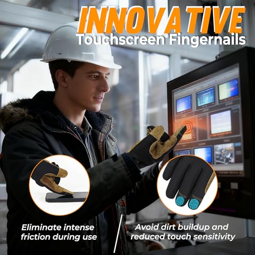 Image of HANDLANDY Winter Work Gloves for Men & Women, Leather Utility Mechanic Working Gloves Touch Screen, Flexible Breathable Gardening Gloves for Yard Maintenance (Medium, 1 Pair)