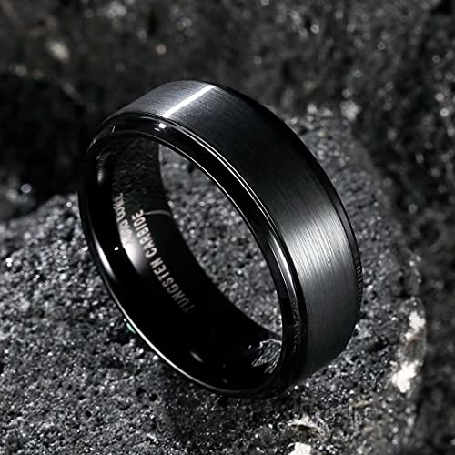 King Will Basic Men's Tungsten Carbide Ring 8Mm Polished Beveled Edge Matte Brushed Finish Center Wedding Band 8.5 #TOP2