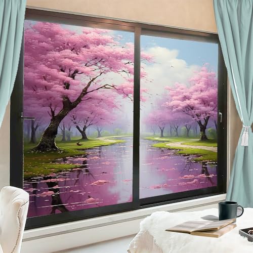 Coloridas flores de cerezo para ventana, película de privacidad para vidrieras, hermosas flores de parque, calcomanías decorativas para vidrio, calcomanías decorativas estáticas, cubiertas de bloqueo