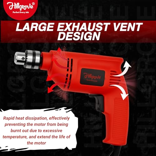 Image of Hillgrove HGCM1372M1 600W 10mm 100% Copper Winding Electric Mini Screw Drilling Wall Hole Small Power Drill Machine Kit Set for Home Use with Reverse Forward Function