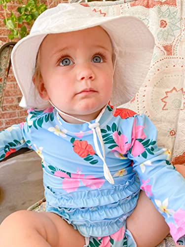 Adukide Toddler One Piece Swimsuit Girl Hawaiian Flower Print Upf50+ Bathing Suit For Baby Girls 18-24 Months Long Sleeve Rash Guard Shirts With Zipper #TOP1