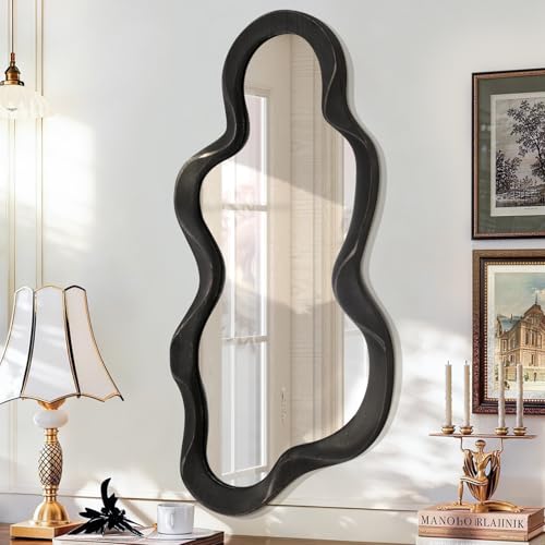 Large 30x14 Wood Cloud Asymmetrical Mirror