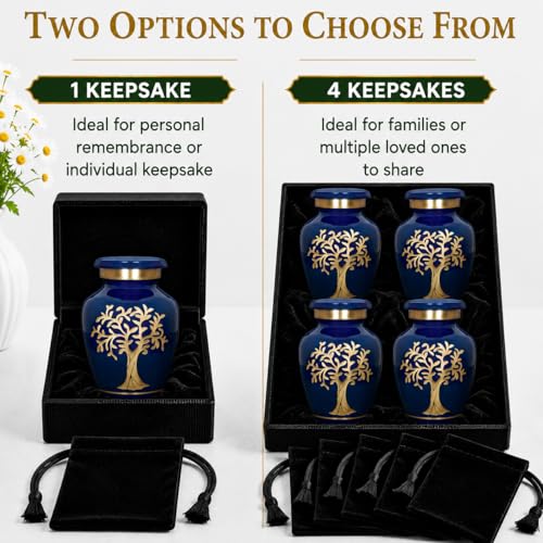 Image of Trupoint Memorials Small Urns for Human Ashes Keepsake, Tree of Life Decorative Mini Cremation Urn for Adult Men and Women, Small Blue