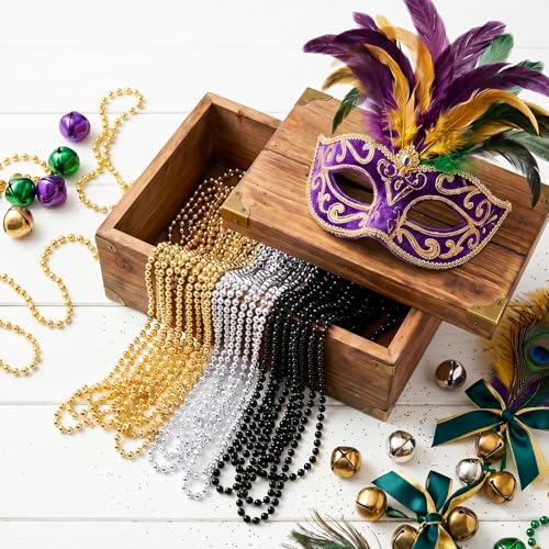 SWANUCKY 150 Pack 33" Gold Silver Black Mardi Gras Plastic Beads Necklaces - Party Favors, Parade Throws, Costume Accessories, Graduation, Summer Festivals & Daily Decor — view 4