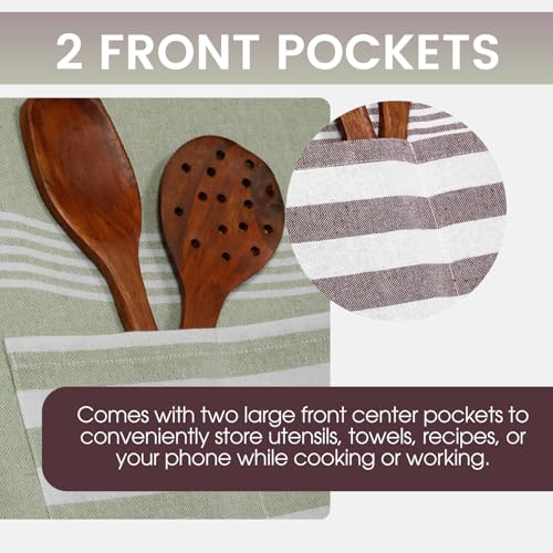 Image of Unisex Cooking Aprons | Waterproof Apron | Striped Design with 2 Front Pockets & Adjustable Neck Strap | Durable, Oil & Stain Resistant | Chef Apron for Cooking