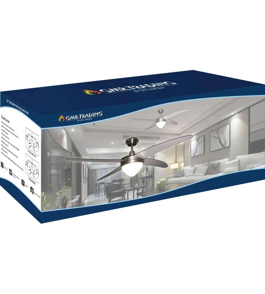 Ventilatore da Soffitto 4 Pale e Lampada 132cm 3 Velocità Vannini Chic