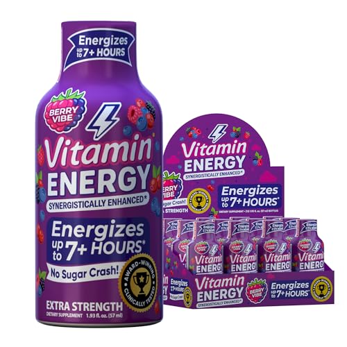 Vitamin Energy Vitamin D Extra Strength Energy Shot Mixed Berry 8 Pack, 260mg Natural Caffeine, B-Complex, Vitamin D, Wellness Support, Keto, Zero Sugar, Gluten-Free Vegan Kosher, 1.93 fl oz