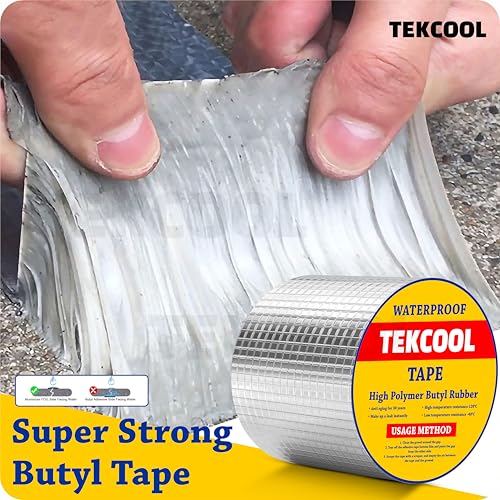 Image of TEKCOOL Super Strong Adhesive Waterproof Permanent Repair Aluminum Butyl Tape Rubber Foil Suitable for Roof Leak, surface Crack, Window Sill Gap, Boat Sealing, Home Renovation (10CM*5M (Pack Of 2)).