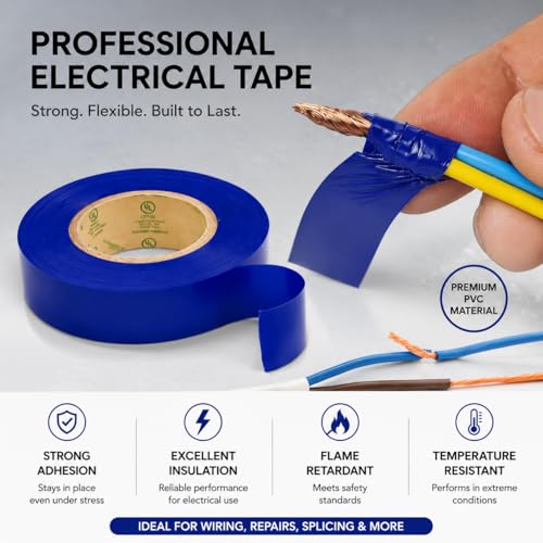 Image of Flame Retardant Blue Electrical Tape; 3 /4 Inch * 66 Feet; PVC Electric Tape for Under 600V Electric, Repair, Home Outdoor Indoor Wire Insulation, 5℉ to 221℉ (1, Blue)