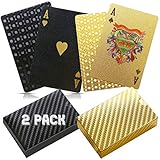 BETTERLINE 2 Poker Decks Playing Cards Patterned Design Black and Gold Foil - Durable and Flexible Waterproof Plastic Coated Cards