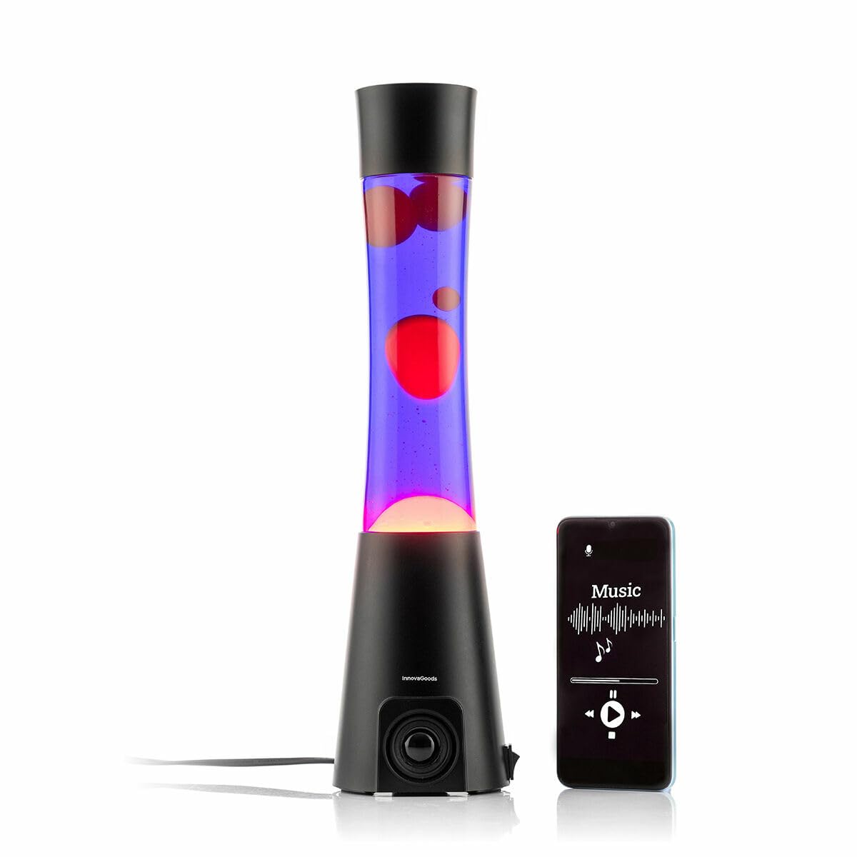 InnovaGoods® Lava Lamp with Speaker, Retro Lava Lamp, Bedside Lamps, Works with an E14-R39 Bulb, Includes Replacement Bulb, Ideal for Bedroom, Living Room