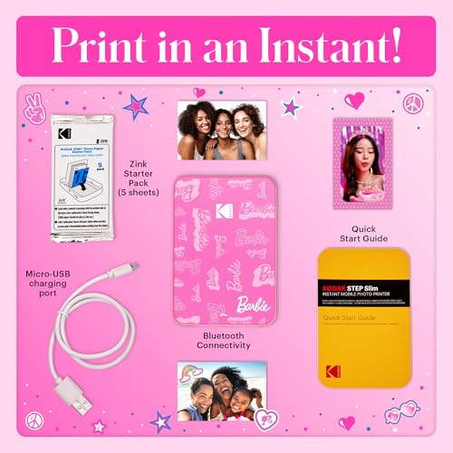 Image of Kodak x Barbie Instant Smartphone Portable Photo Printer, Full Color, Wireless, Zink 2x3 inch (5.1x7.5 cm) Sticky-Back Photos, Print from iOS & Android Devices with Fun Editing App, Signature Style
