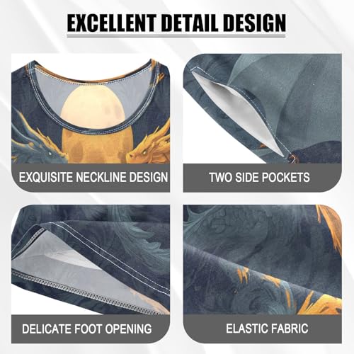 ALAZA Blue Yellow Dragon Pajamas Set Short Sleeve Cotton Sleepwear Summer Pjs 2 Piece 5-14Y4