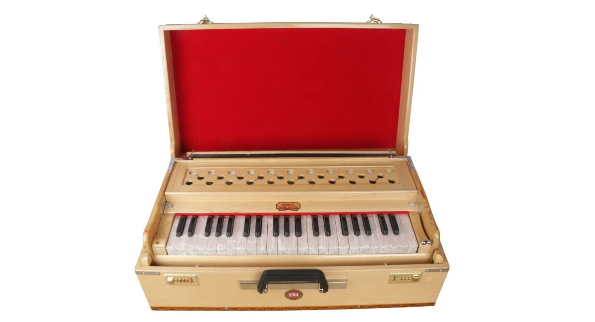 BINA No. 17 Dx. Super Special Musical Wooden Portable Harmonium - 3.5 Octave 9 Stopper With Coupling/Professional Indian Model