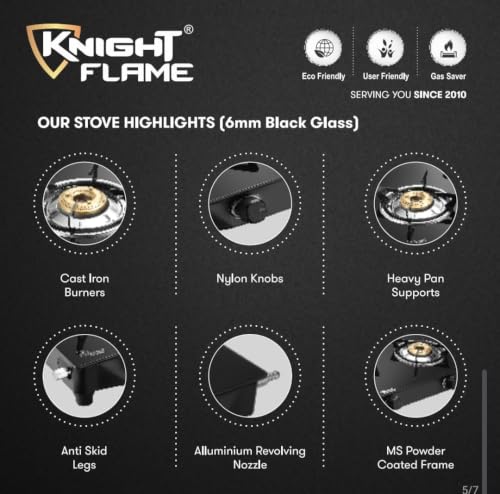 Image of 3 Burner Cute Gas Stove | Manual Ignition | 6mm ISI Approved Toughened Glass | Nylon Knobs | Brass Plated CI Burners | Anti Scratch Pan Supports | Die Cast Tube|Black Cooktop