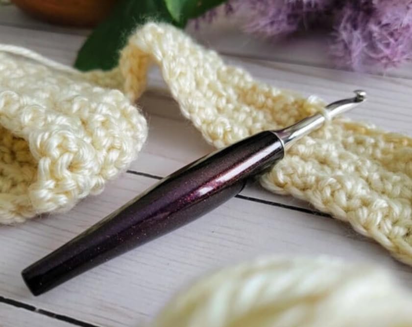 Image of Furls Crochet Hook, Odyssey Amethyst, Nickel Plated Tip for Effortless Glide, Ergonomic Handle Crochet Hooks 7 inch (Odyssey - Amethyst, F - 3.75mm)