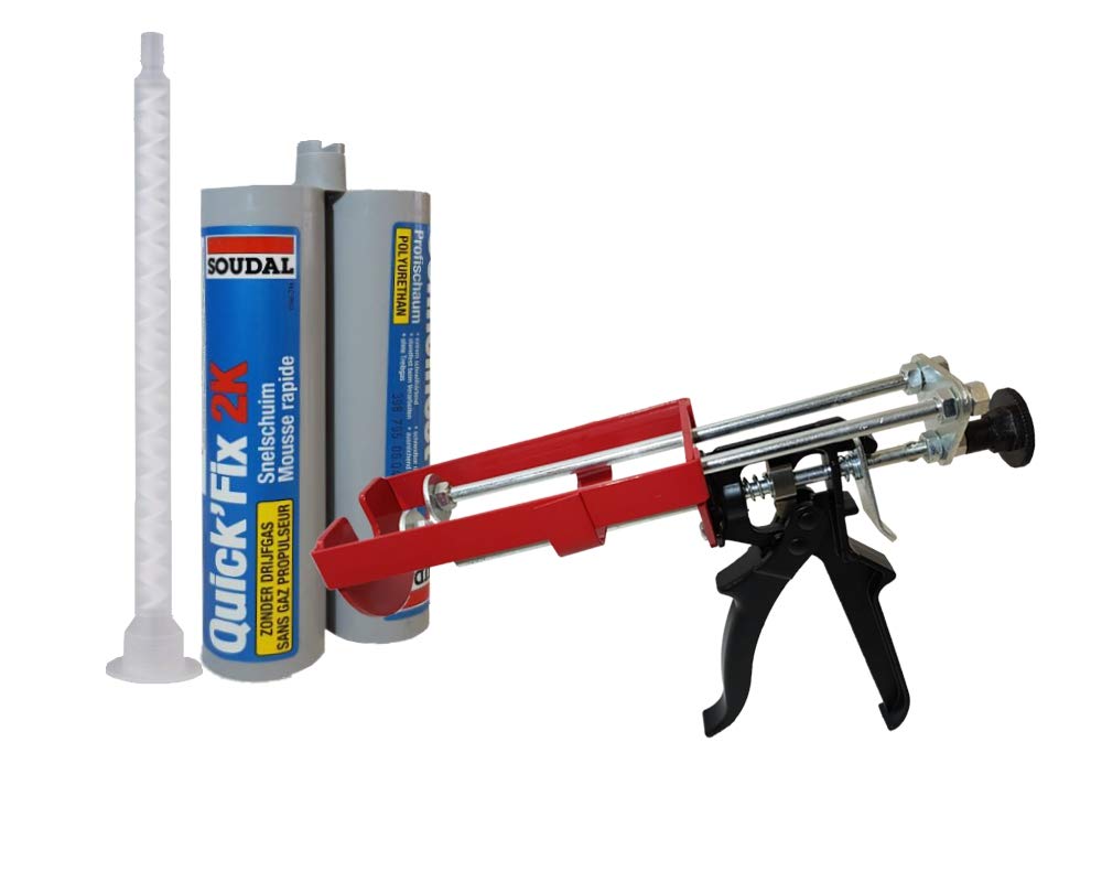Soudal Kombiset 1x 2K-Schnellfest Zargenschaum á 210ml + 2K Pistole DM21-Metall