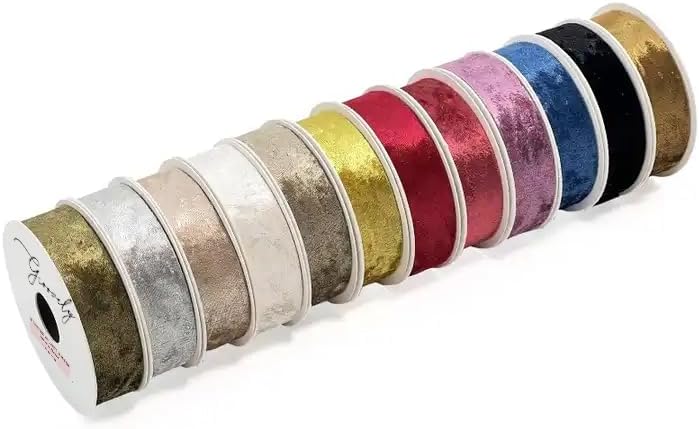 Miniatura 8 de Juego de cintas de terciopelo de 1 pulgada x 10 yardas, cinta de terciopelo de lujo para árbol de Navidad, envoltura de regalos, cinta de Halloween,