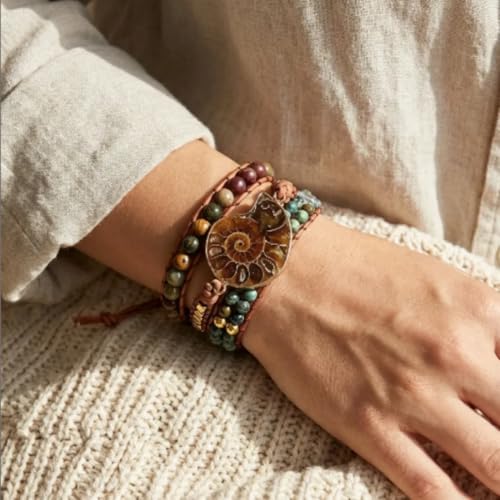 Image of YGLINE Boho Handmade Wrap Leather Tube Crystal Stone Bracelet for Women