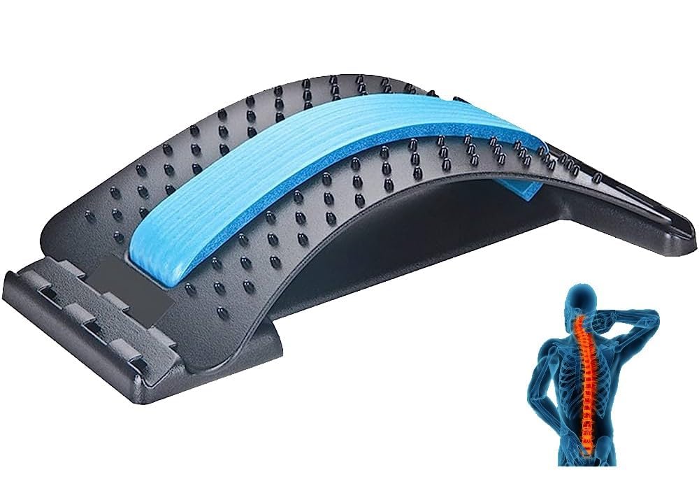 Multi-Level Back Stretcher - Effective Pain Relief Device for Herniated Disc, Sciatica, Scoliosis - Upper and Lower Back Cracker(Black/Blue)