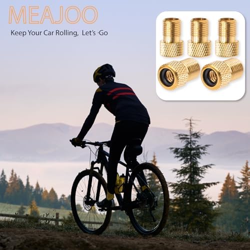 MEAJOO 2PCS Brass Presta Valve Adapter, Convert Presta to Schrader Adaptor, Inflate Tire Using Standard Pump or Air Compressor for Bikes, Motocycle and Cars(Reticulated Grain Style) - 5