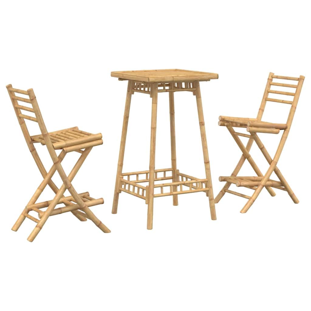 Set Bar Esterno 3 Pz in Bambù Tavolo Alto e Sgabelli Pieghevoli | Tavolo alto quadrato e sgabelli salvaspazio per arredare giardino, balcone o terrazzo in stile naturale.