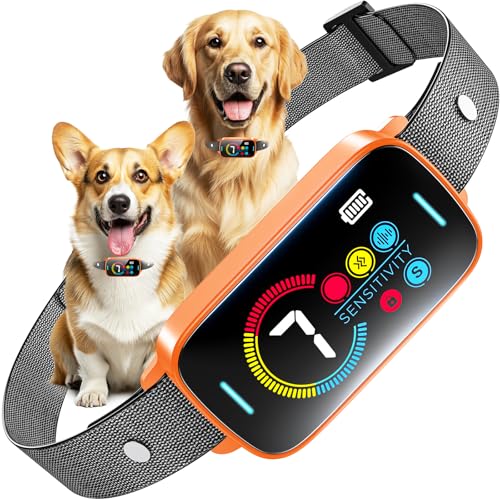 Ultrasonic Smart Bark Collar for Large Medium Small for Dogs Automatic Anti Barking Training Collar Rechargeable Bark Collar with Waterproof Vibration and Beep 7 Sensitivity Orange